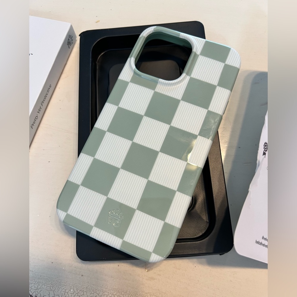 Velvet Caviar Green and White Checkerboard iPhone 14 Pro Max Case